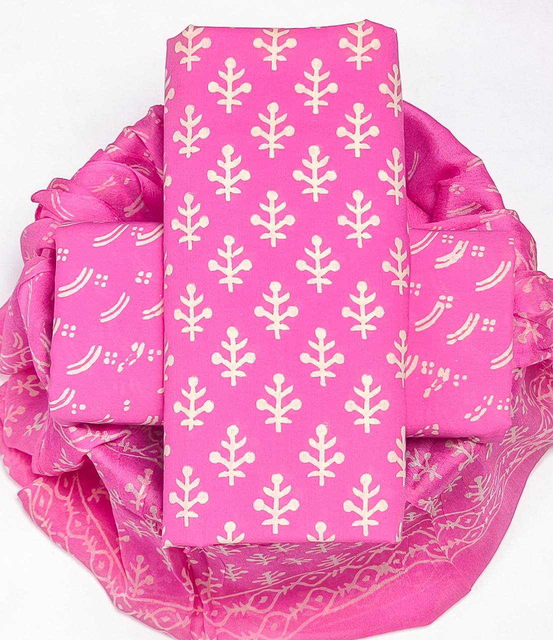 YUVI STYLE HAND BLOCK PRINT PURE COTTON SUIT WITH CHIFFION DUPTTA (PCHFYS88)