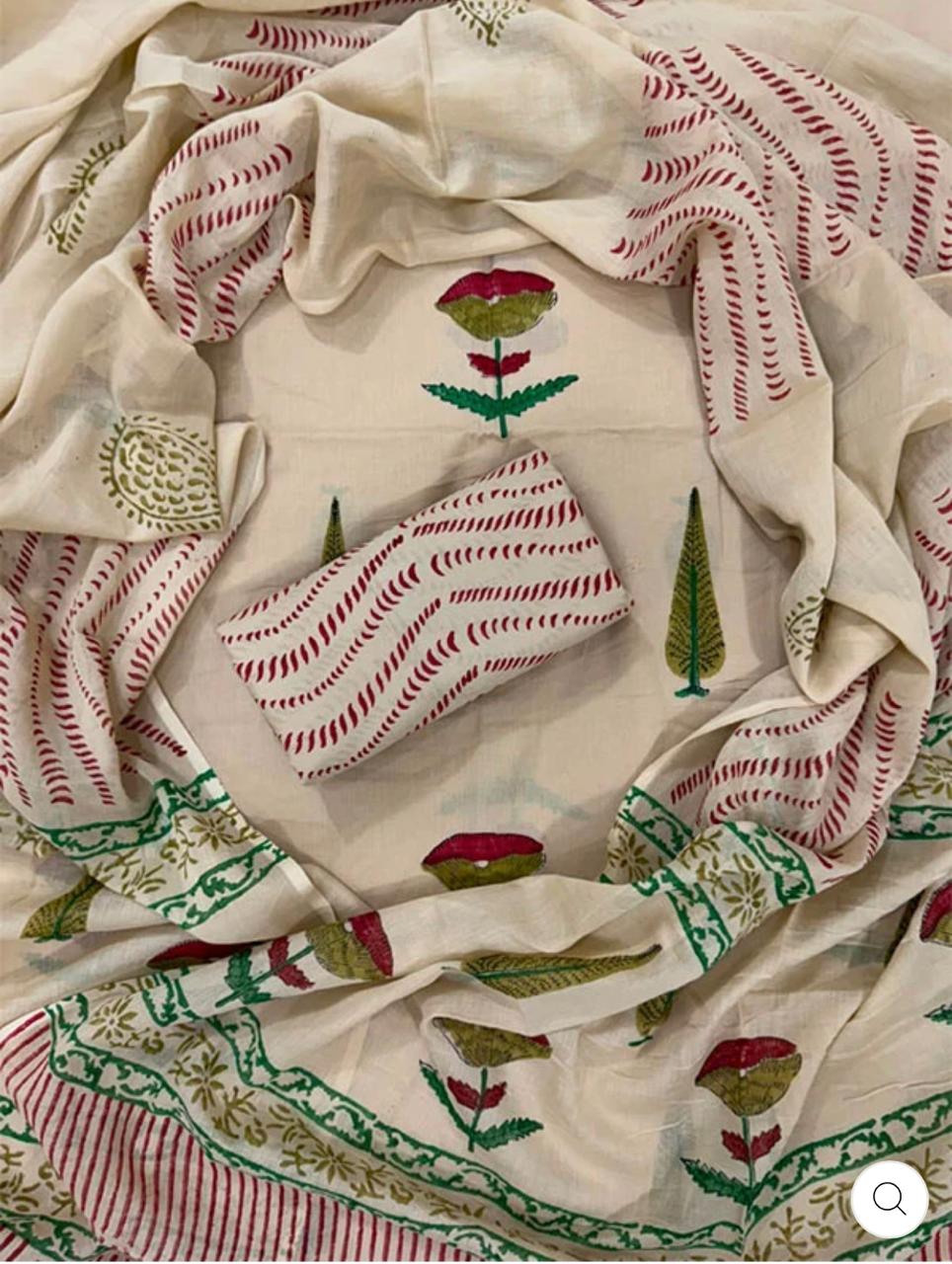 DESIGNER HAND BLOCK PRINT COTTON SUIT SET WITH MULMUL DUPATTA (MALYS302)