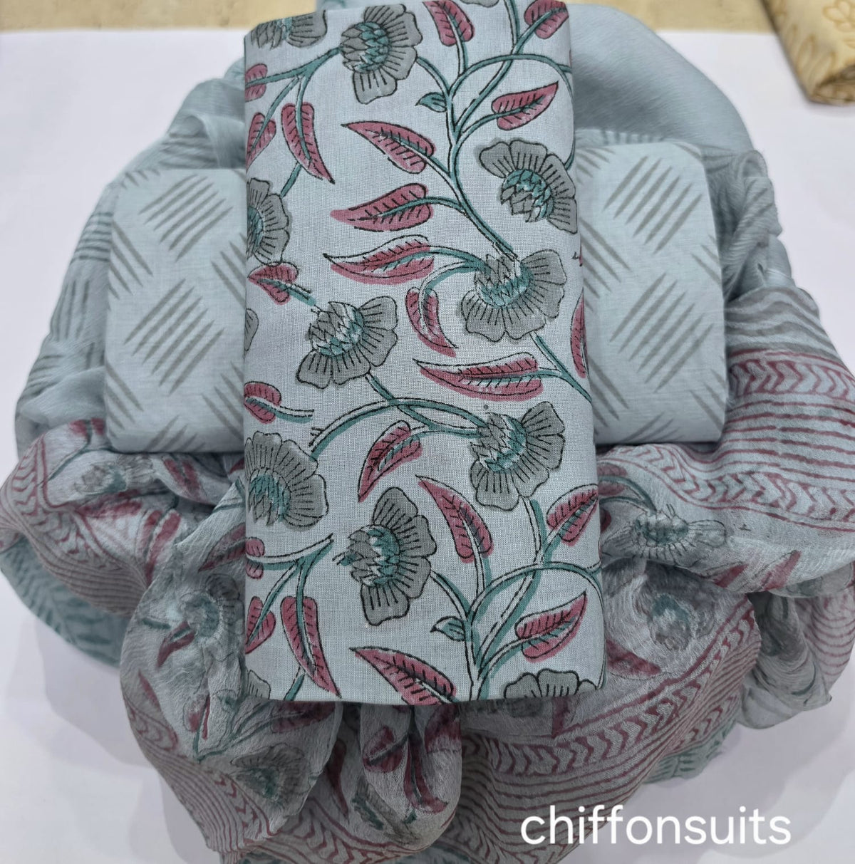 Designer Pure Cotton Suit with Chiffon Dupatta (PCHFYS21)