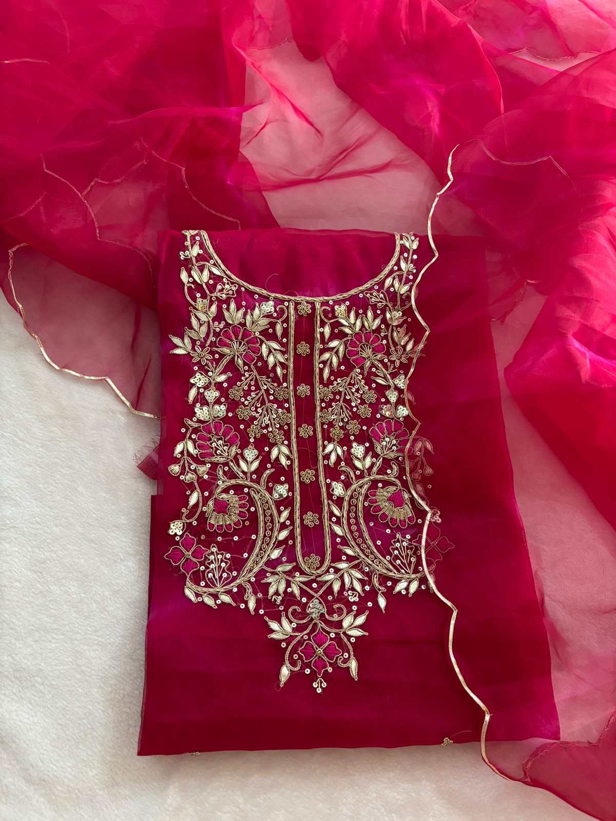 Pure Organza Unstitched Gota Pati Work Dupatta Suit ( KDZ022)