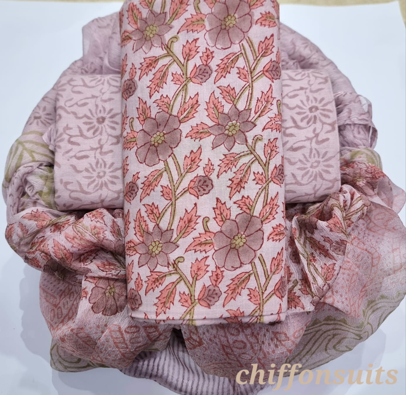 DESIGNER HAND BLOCK PRINT PURE COTTON SUIT WITH CHIFFON DUPATTA (PCHFYS135)