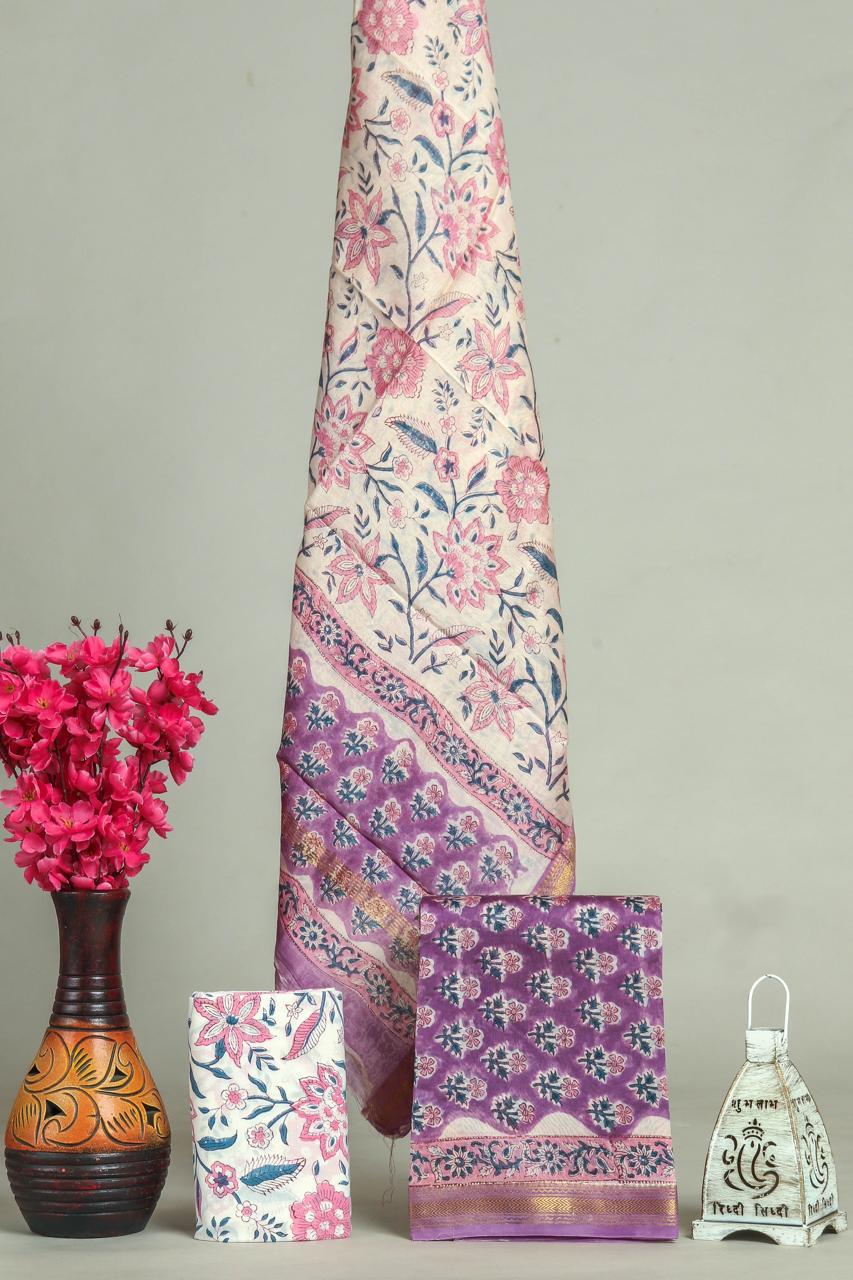 TRADITIONAL HAND BLOCK PRINT MAHESHWARI SILK SUIT WITH MAHESHWARI SILK DUPATTA (MSLYS107)