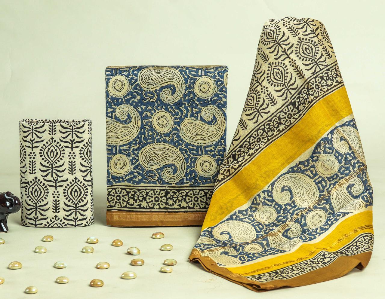 DESIGNER HAND BLOCK PRINT CHANDERI SILK SUIT WITH PREMIUM CHANDERI DUPATTA (CHDYS310)