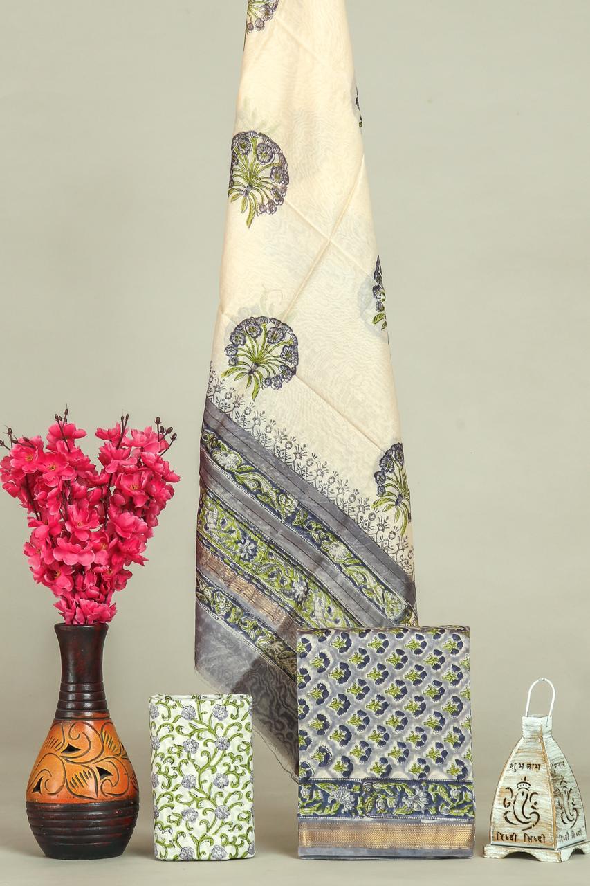 DESIGNER HAND BLOCK PRINT MAHESHWARI SILK SUIT SET (MSLYS61)