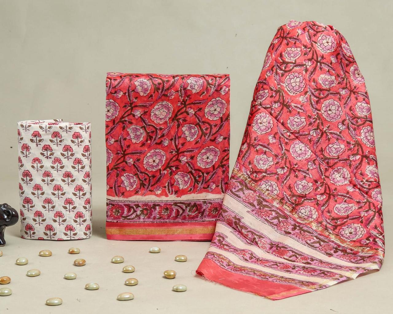 YUVI STYLE HAND BLOCK CHANDERI SILK SUIT SET WITH CHANDERI DUPATTA (CHDYS162)