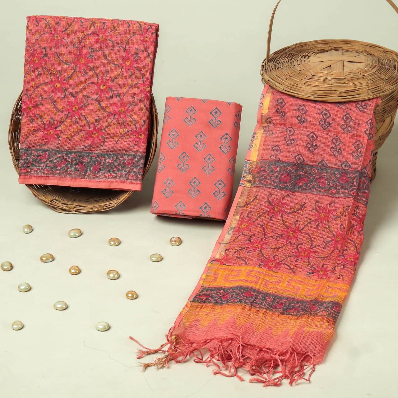 Traditional Block Print Kota Doria Suit Set (FKDYS02)