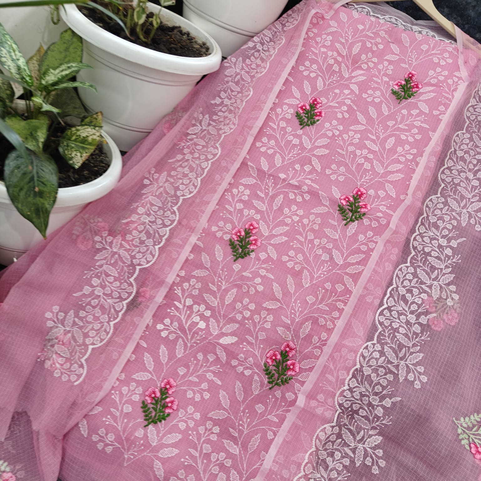 Yuvi Style Pink Kota Doria Suit With Embroidery Work (FKDYS76)