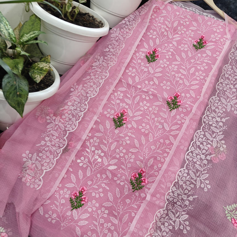 Yuvi Style Pink Kota Doria Suit With Embroidery Work (FKDYS76)