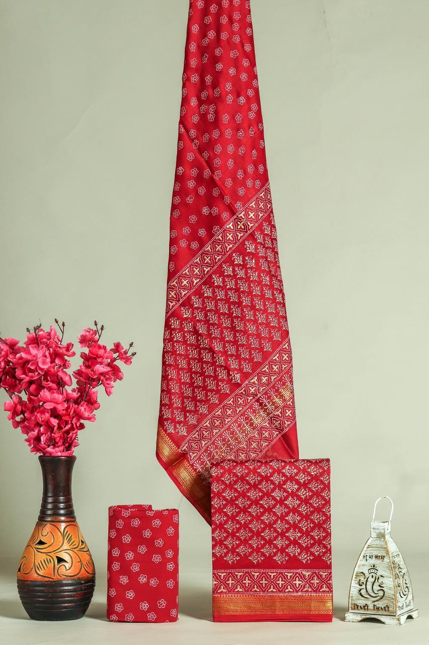 EXCLUSIVE  HAND BLOCK  PRINT MAHESHWARI SILK SUIT WITH MAHESHWARI SILK DUPPTA (MSLYS147)