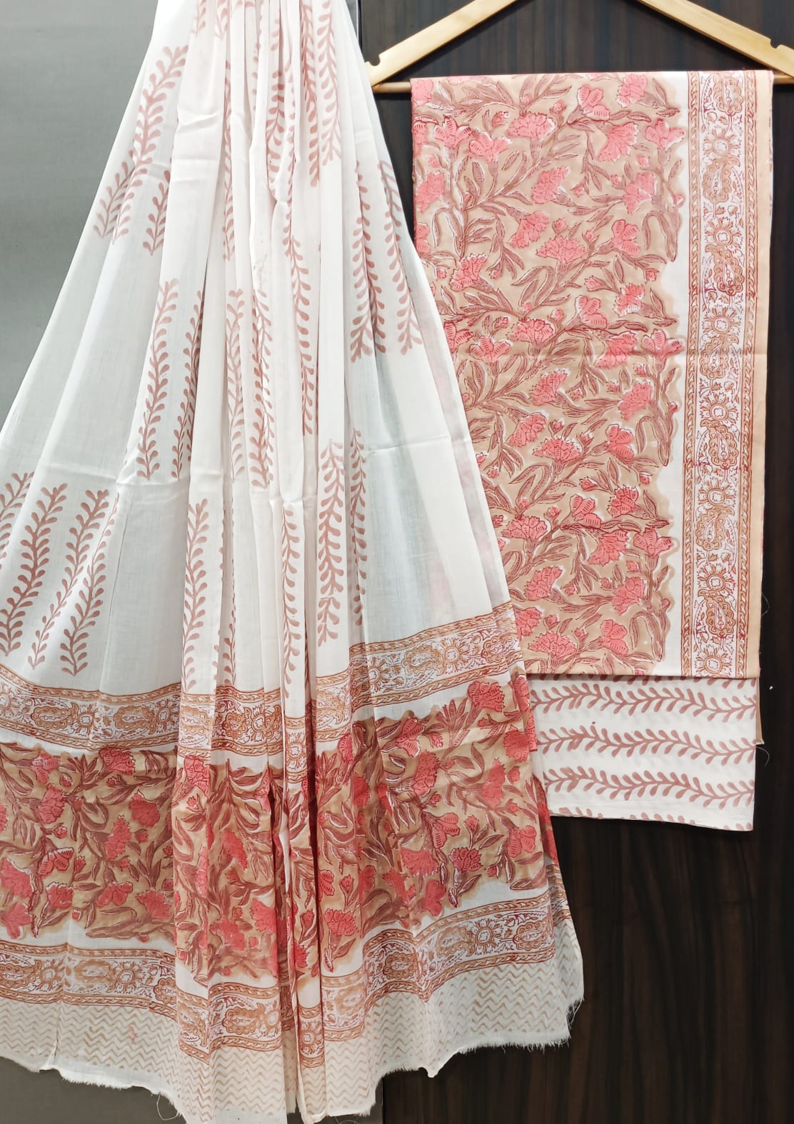 Designer Hand Block Print Pure Cotton Suit with Cotton Mulmul Dupatta (MALYS10)