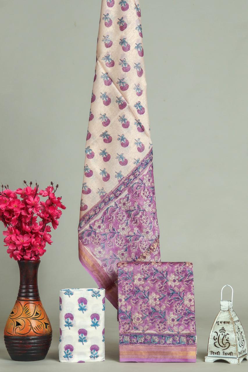TRADITIONAL HAND BLOCK PRINT MAHESHWARI SILK SUIT WITH MAHESHWARI SILK DUPATTA (MSLYS144)