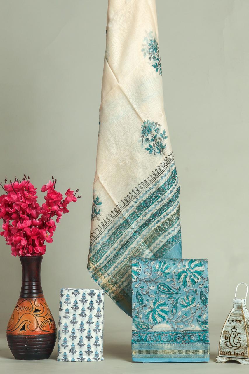 EXCLUSIVE HAND BLOCK PRINT MAHESHWARI SILK SUIT WITH MAHESHWARI SILK DUPPTA(MSLYS73)