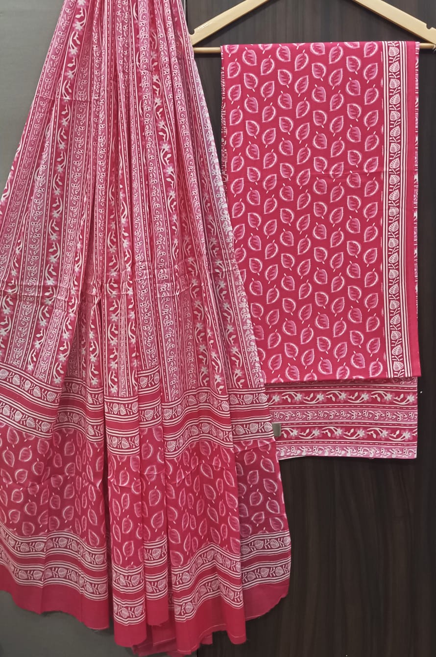 Designer Hand Block Print Pure Cotton Suit with Cotton Mulmul Dupatta (MALYS05)