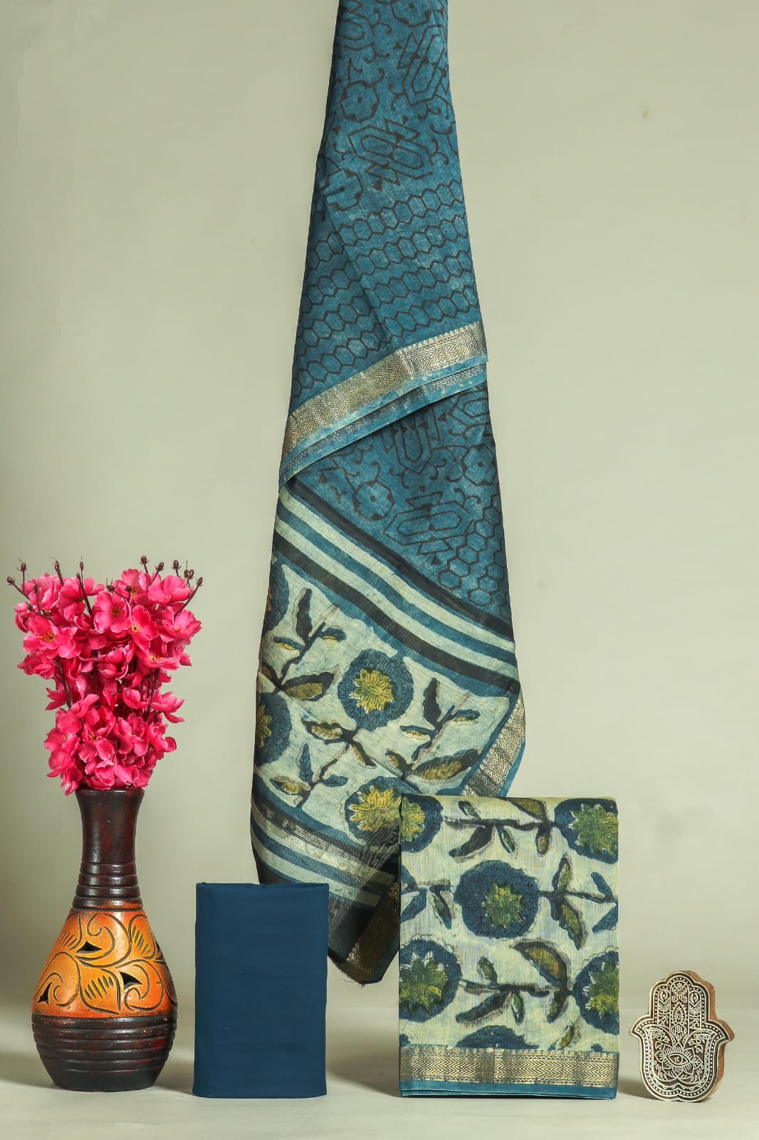 EXCLUSIVE HAND BLOCK PRINT MAHESHWARI SILK SUIT WITH MAHESHWARI SILK DUPPTA (MSLYS172)