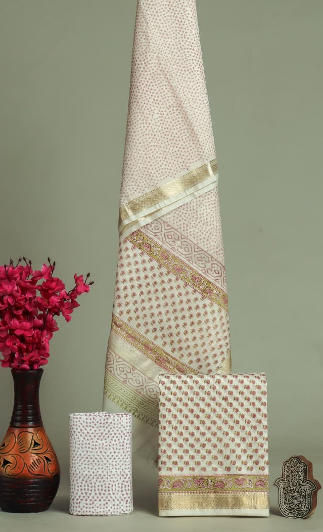 DESIGNER HAND BLOCK PRINT MAHESHWARI SILK SUIT SET (MSLYS166)
