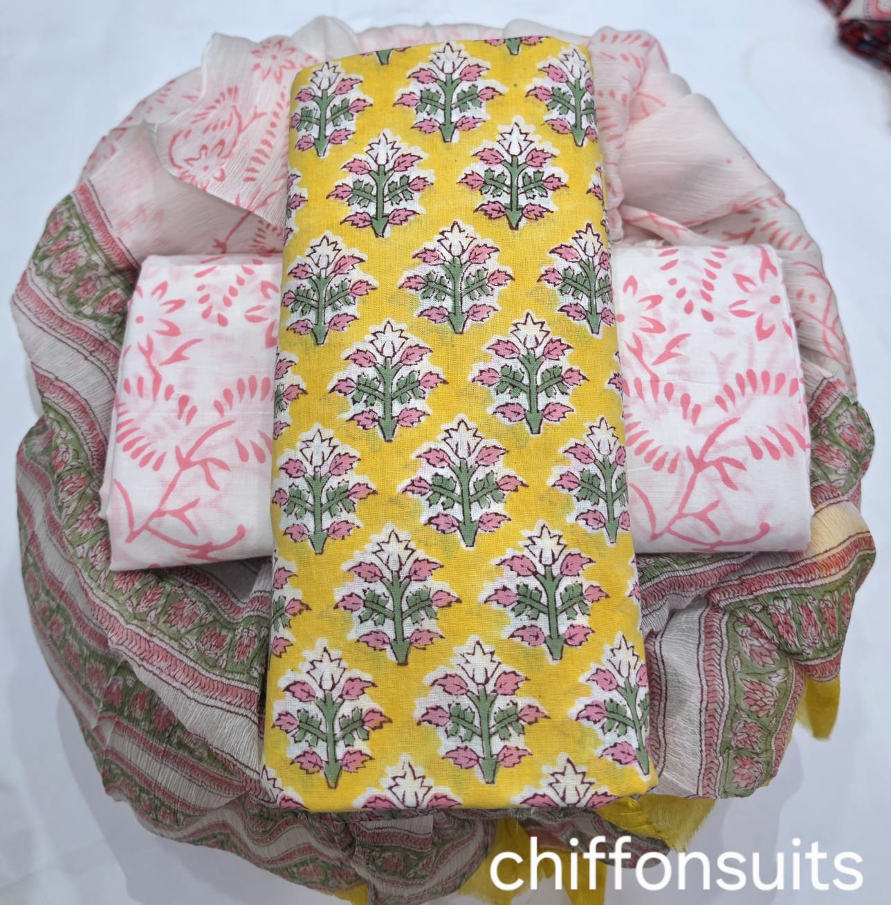 DESIGNER HAND BLOCK PRINT PURE COTTON SUIT WITH CHIFFON DUPATTA (PCHFYS162)