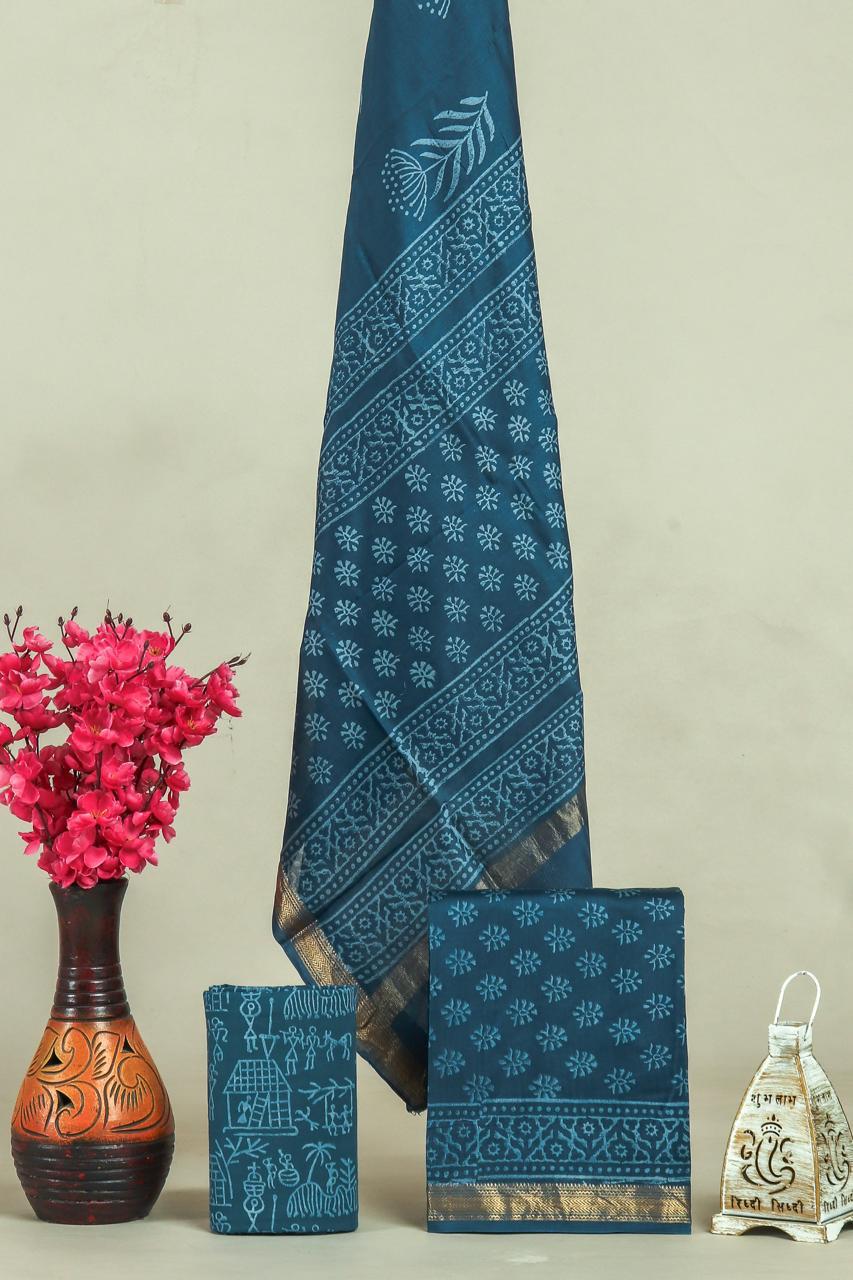EXCLUSIVE HAND BLOCK PRINT MAHESHWARI SILK SUIT WITH MAHESHWARI SILK DUPPTA(MSLYS73)