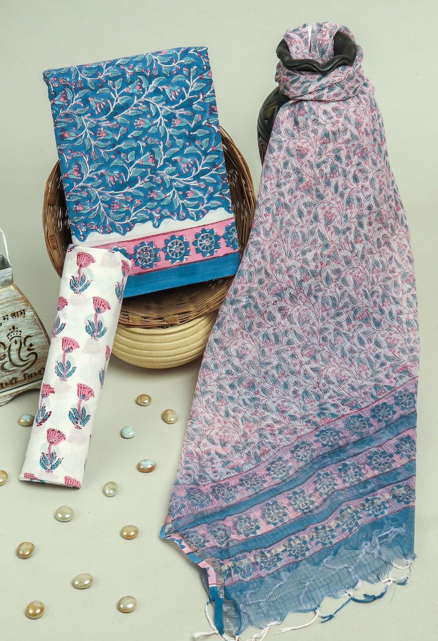YUVI STYLE FLORAL JAAL COTTON SUIT WITH DORIA DUPTTA(3CKDYS220)
