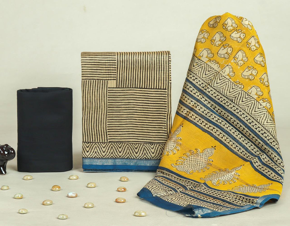 Designer Hand Block Print Chanderi Silk Suit set with Premium Chanderi Dupatta (CHDYS06)