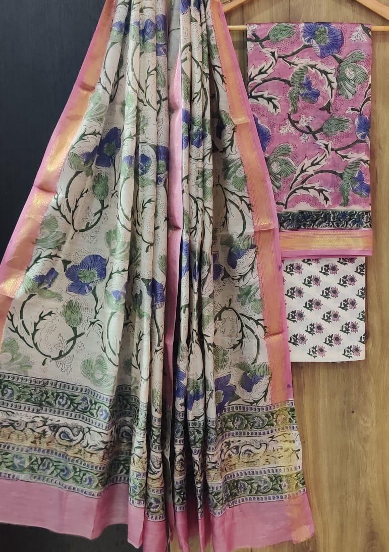 TRADITIONAL HAND BLOCK PRINT MAHESHWARI SILK SUIT WITH MAHESHWARI SILK DUPATTA (MSLYS124)
