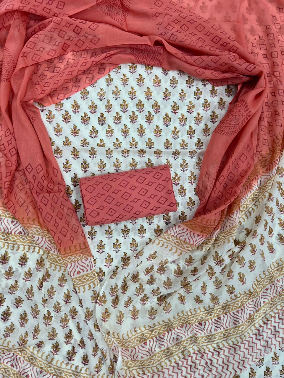 YUVI STYLE HAND BLOCK PRINT PURE COTTON SUIT WITH MULMUL DUPATTA (MALYS277)