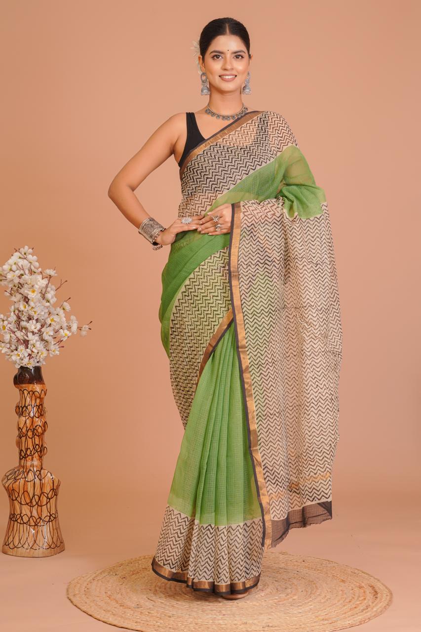 DESIGNER HAND BLOCK PRINTED KOTA DORIYA SILK SAREE(KDSYS28)
