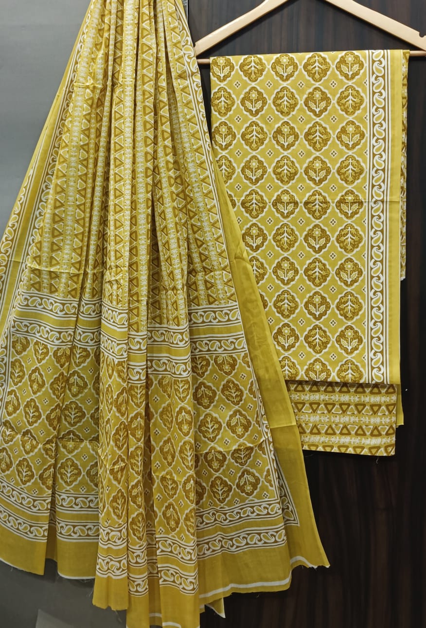 DESIGNER HAND BLOCK PRINT PURE COTTON SUIT WITH MULMUL DUPATTA (MALYS47)
