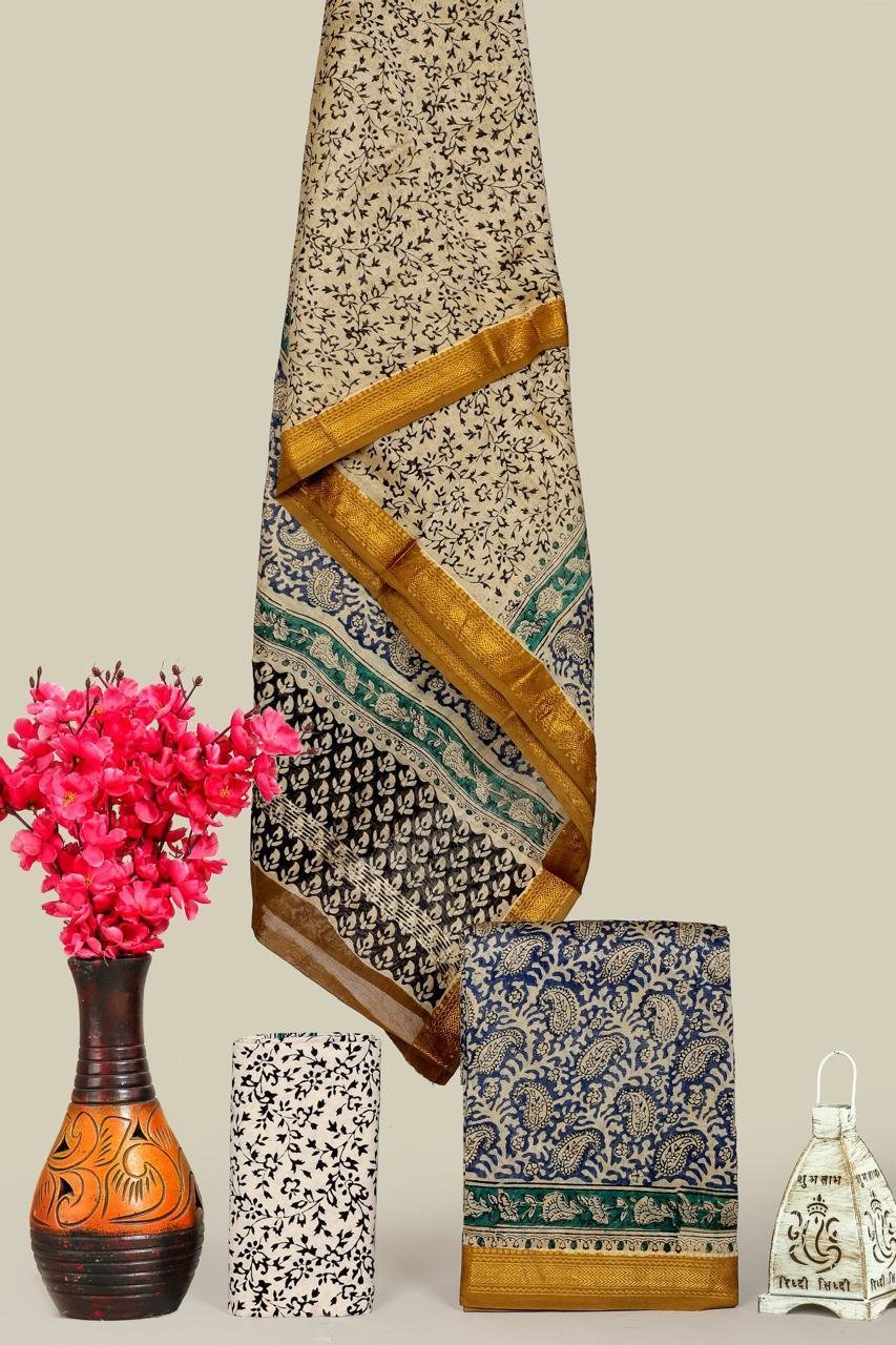 Designer Hand Block Print Maheshwari Silk Suit Set (MSLYS17)
