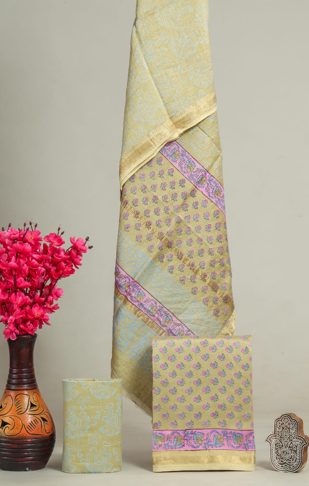 DESIGNER HAND BLOCK PRINT MAHESHWARI SILK SUIT SET (MSLYS52)