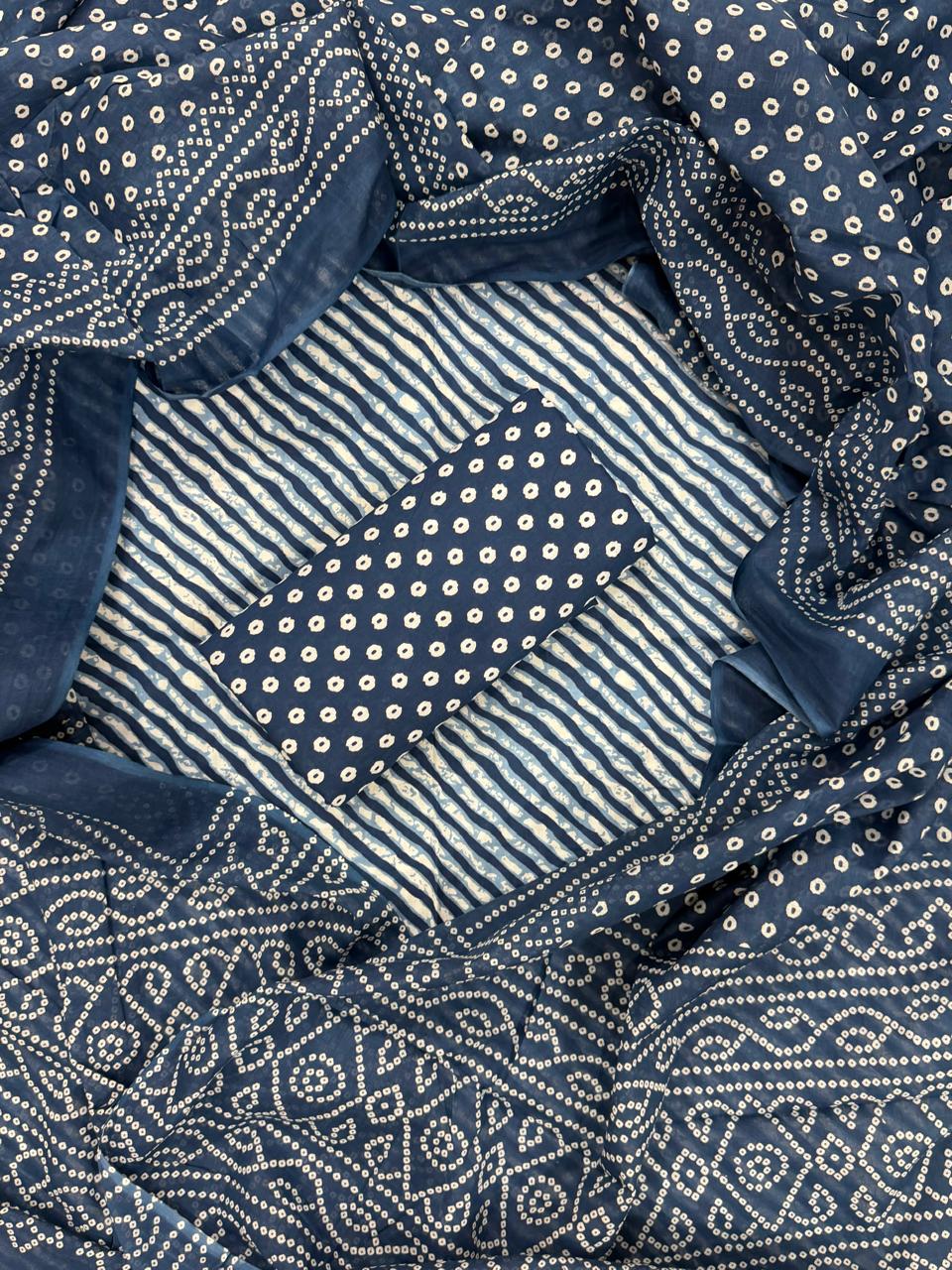 Designer Hand Block Print Cotton Suit Set with Mulmul Dupatta (MALYS295)