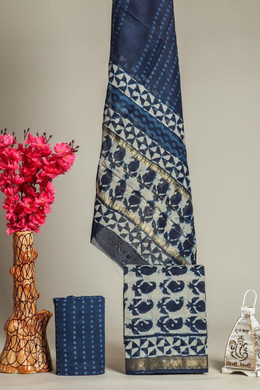 EXCLUSIVE HAND BLOCK PRINT MAHESHWARI SILK SUIT WITH MAHESHWARI SILK (MSLYS90)
