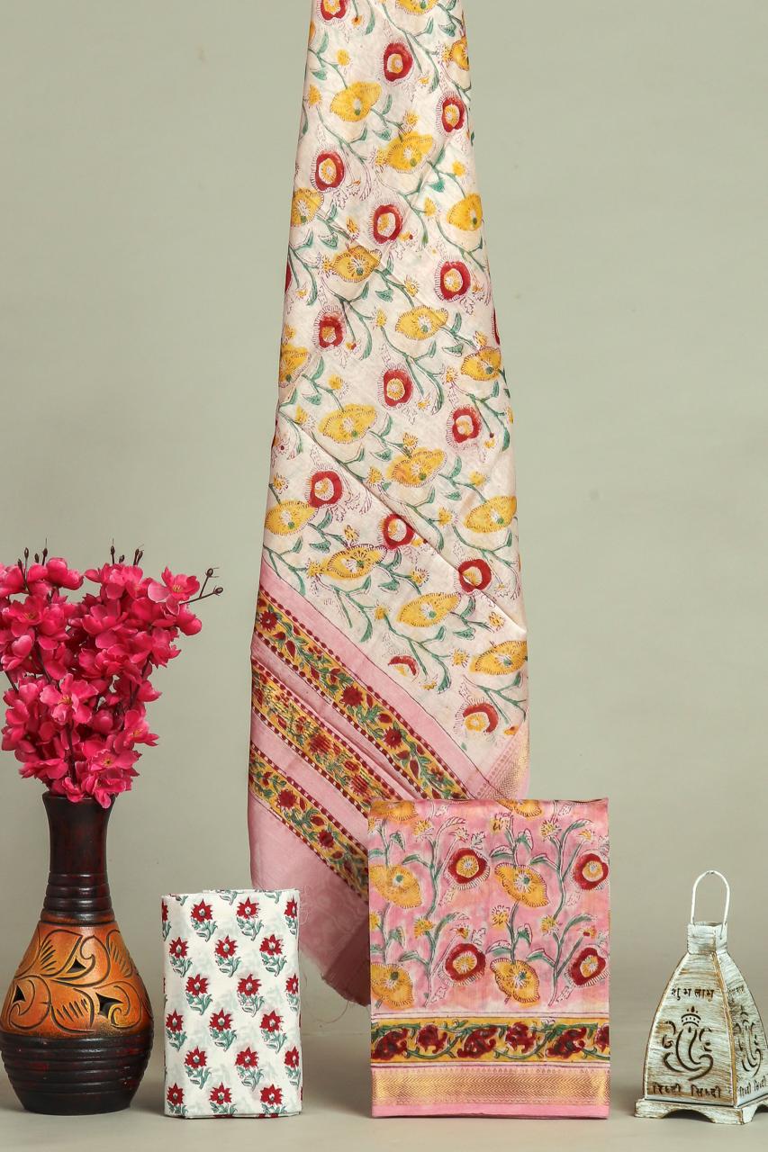 EXCLUSIVE HAND BLOCK PRINT MAHESHWARI SILK SUIT WITH MAHESHWARI SILK DUPPTA (MSLYS142)