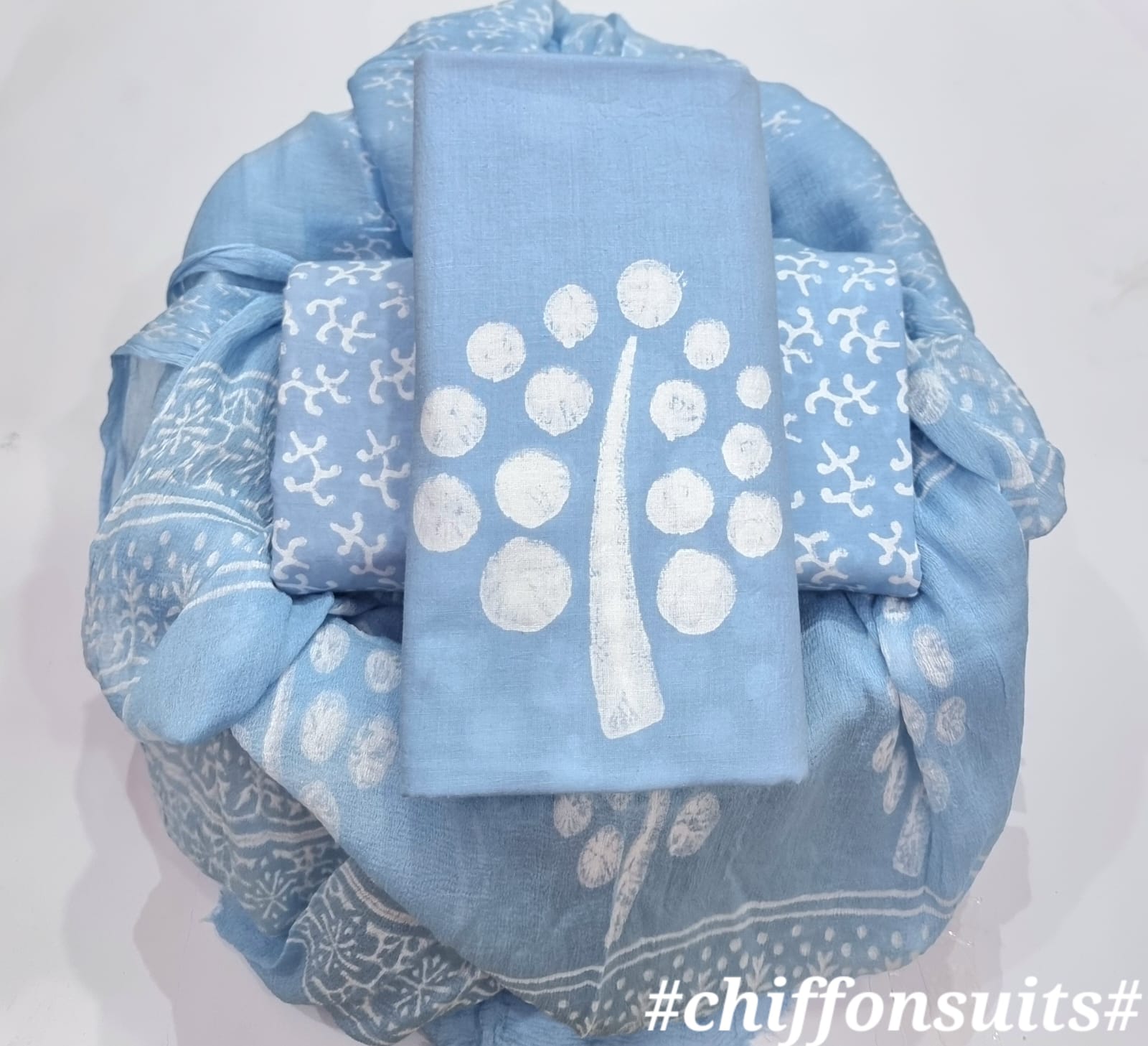 Elegant Hand Block Print Pure Cotton Suit With Chiffion Duptta (Pchfys66)