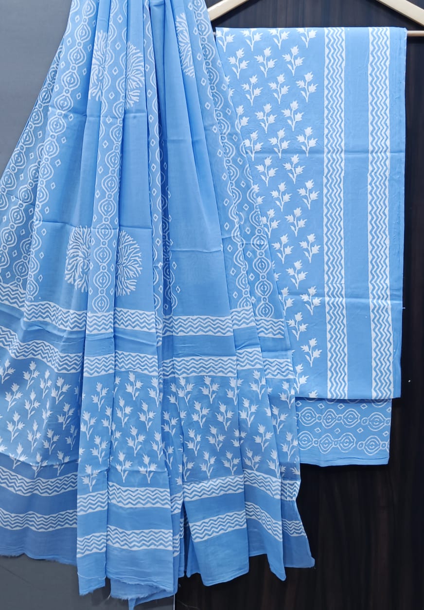 DESIGNER HAND BLOCK PRINT PURE COTTON SUIT WITH COTTON MULMUL DUPATTA (MALYS23)