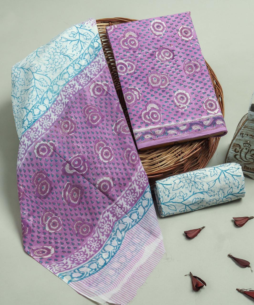 DESIGNER HAND BLOCK PRINT PURE COTTON SUIT WITH MULMUL DUPATTA(MALYS36)