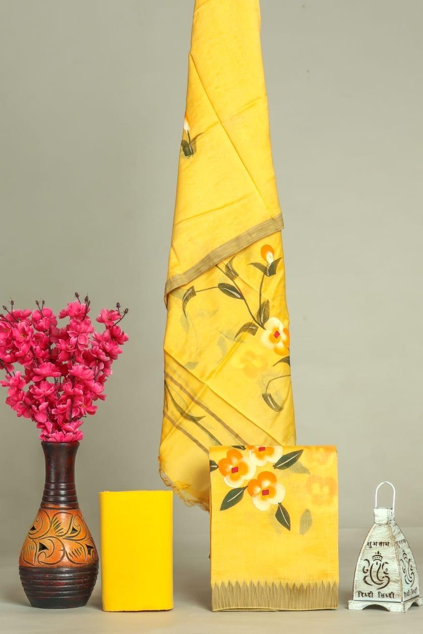 DESIGNER HAND BLOCK PRINT MAHESHWARI SILK SUIT MAHESHWARI SILK DUPPTA (MSLYS183)
