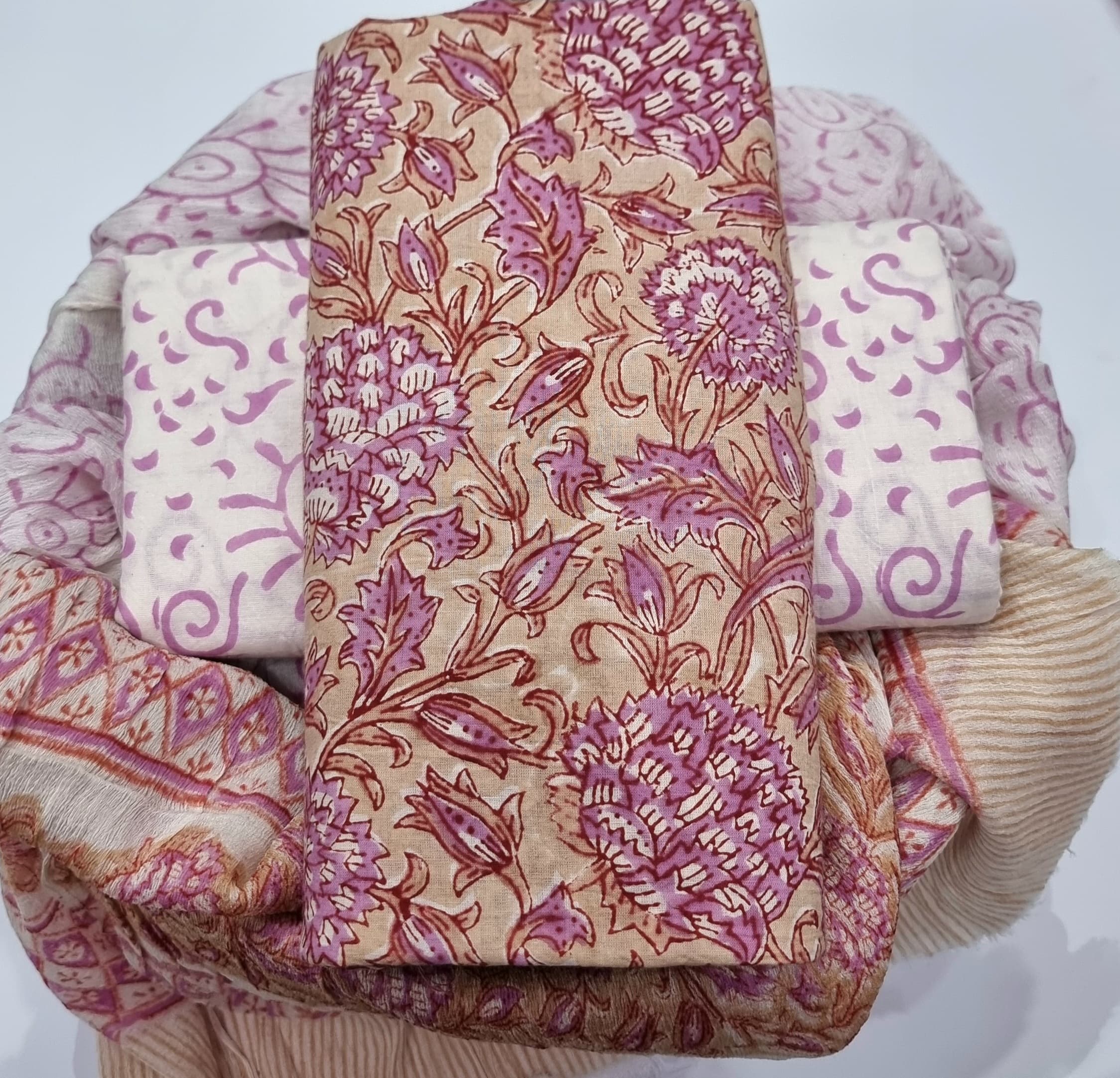 DESIGNER HAND BLOCK PRINT PURE COTTON SUIT WITH CHIFFON DUPATTA (PCHFYS183)