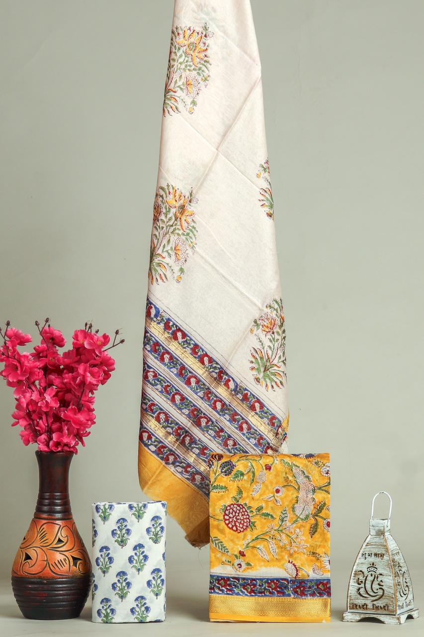 YUVI STYLE HAND BLOCK PRINT MAHESHWARI SILK SUIT WITH MAHESHWARI SILK DUPATTA (MSLYS143)