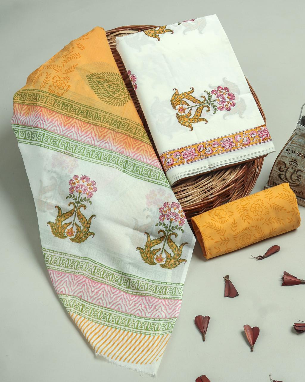 EXCLUSIVE HAND BLOCK PRINT PURE COTTON SUIT WITH COTTO MULMUL DUPATTA (MALYS250)