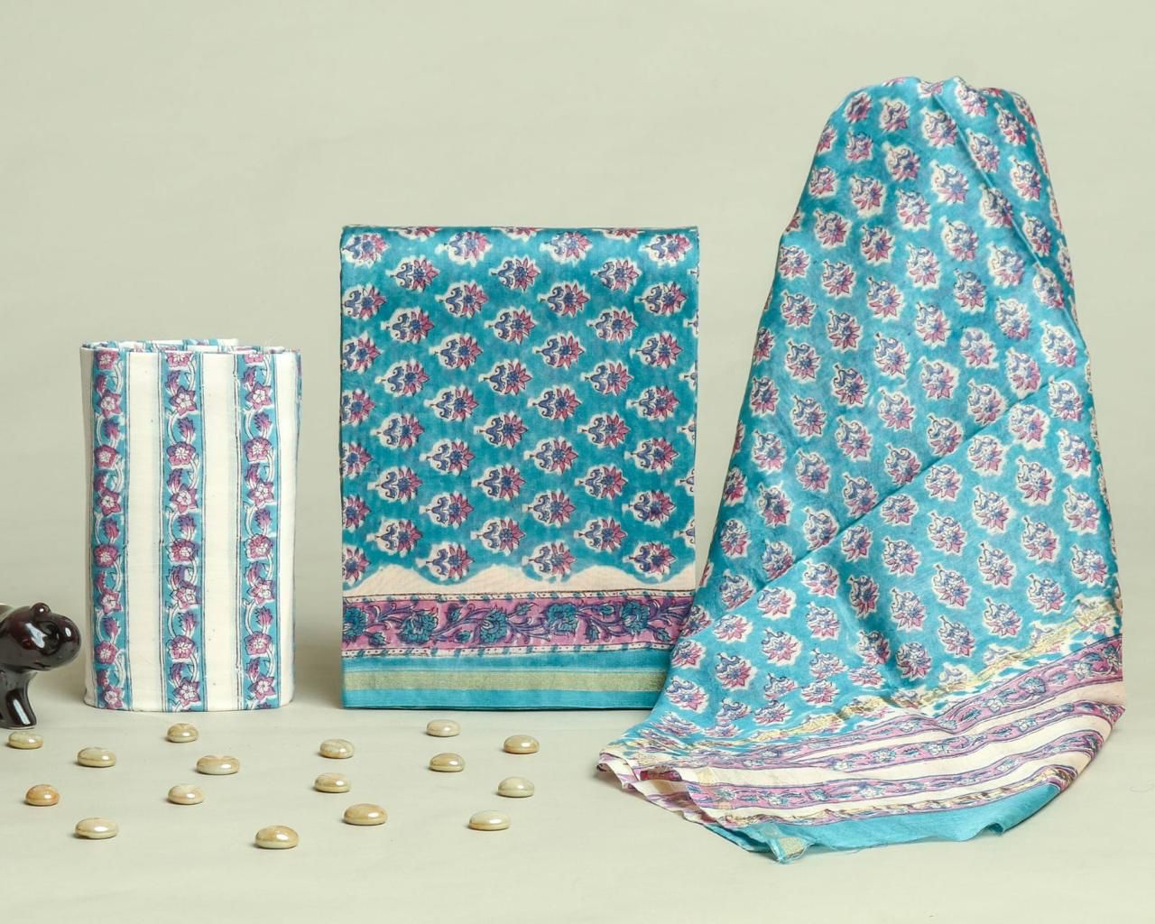 Products TRADITIONAL HAND BLOCK CHANDERI SILK SUIT SET WITH CHANDERI DUPATTA (CHDYS106)
