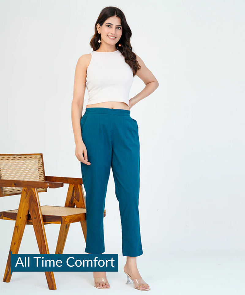 Peacock Blue Cotton Pant (SAYS07)