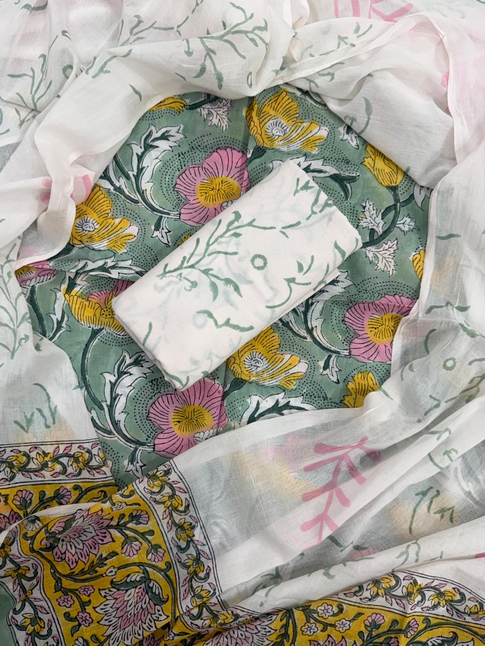 EXCLUSIVE HAND BLOCK PRINT PURE COTTON SUIT WITH COTTO MULMUL DUPATTA (MALYS262)