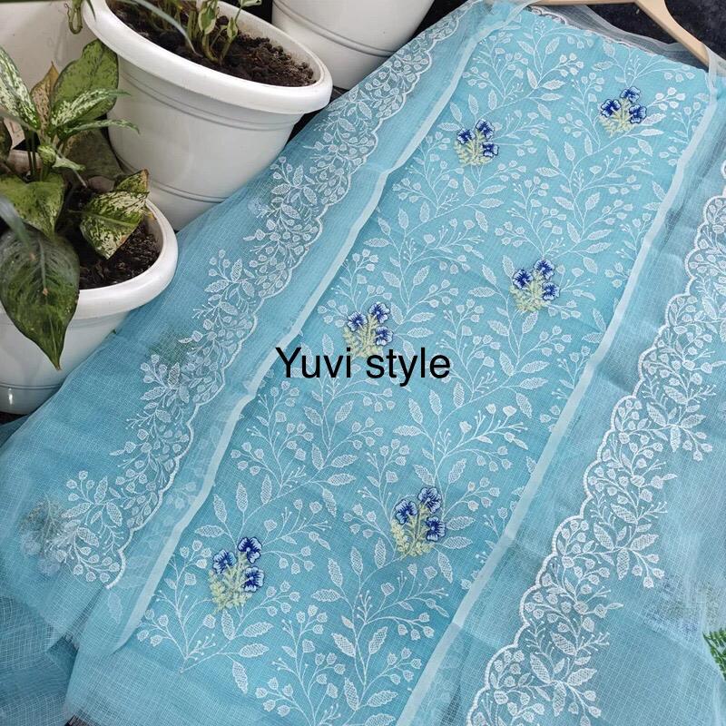 Yuvi Style Sky Blue Kota Doria Suit With Embroidery Work (FKDYS81)