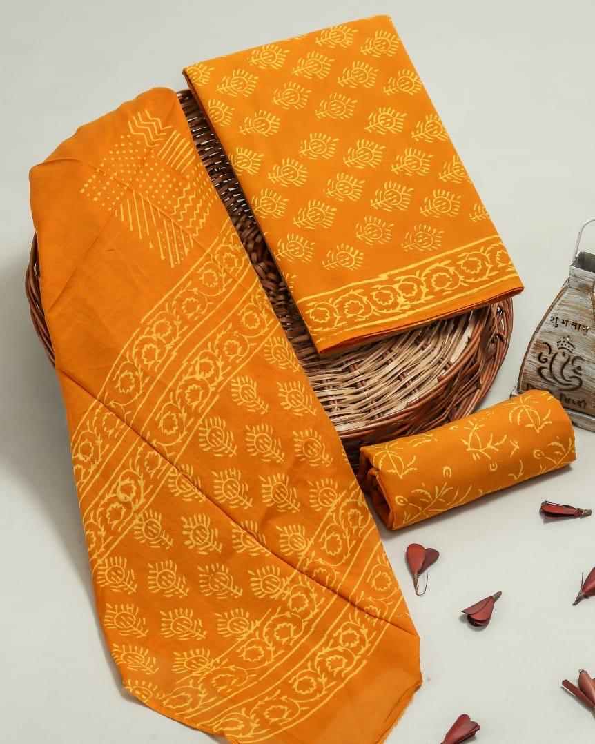 YUVI STYLE HAND BLOCK PRINT PURE COTTON SUIT WITH COTTON MULMUL DUPATTA (MALYS170)