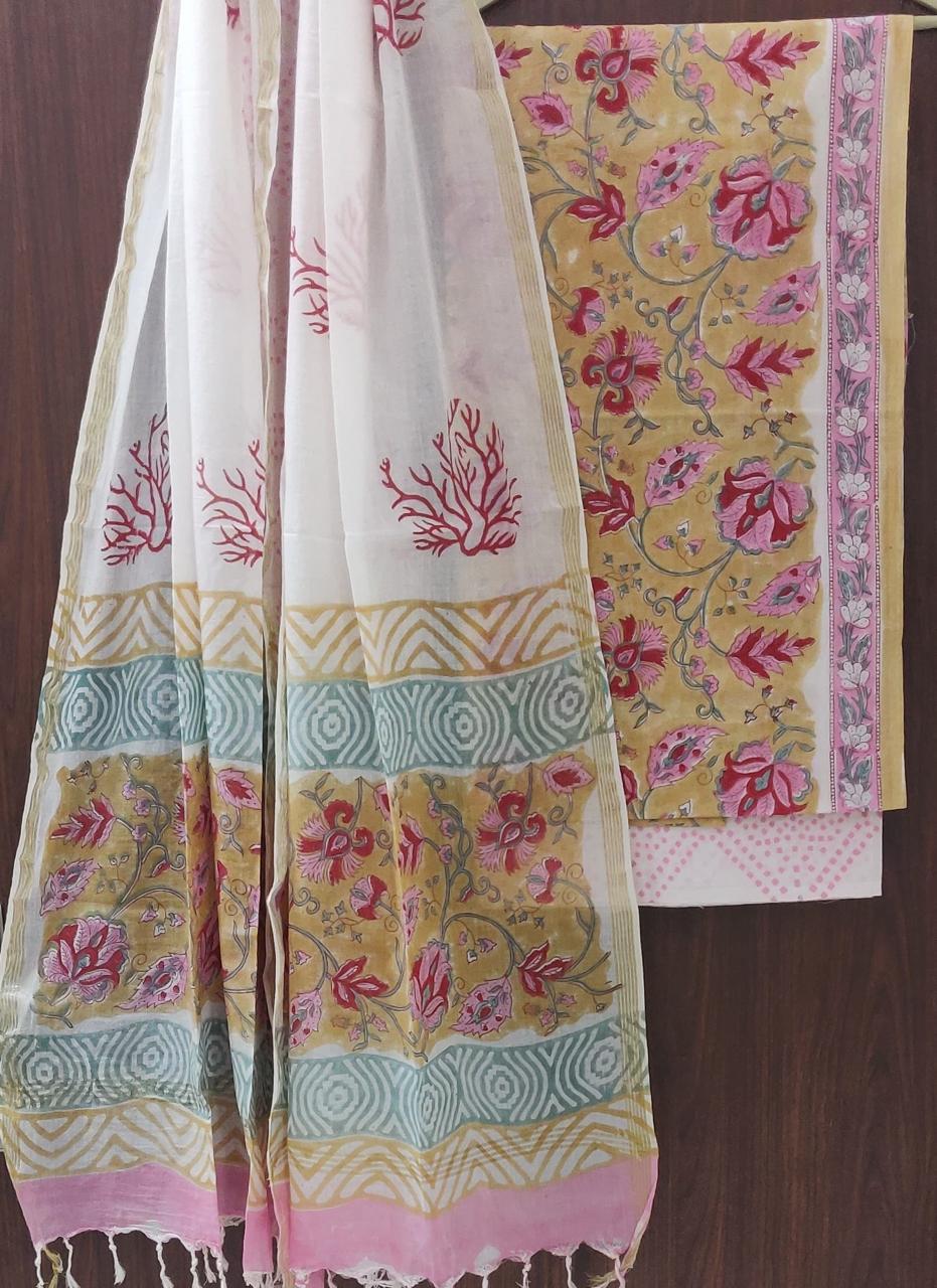EXCLUSIVE HAND BLOCK INDIGO PRINT PURE COTTON SUIT WITH MULMUL DUPATTA (MALYS128)