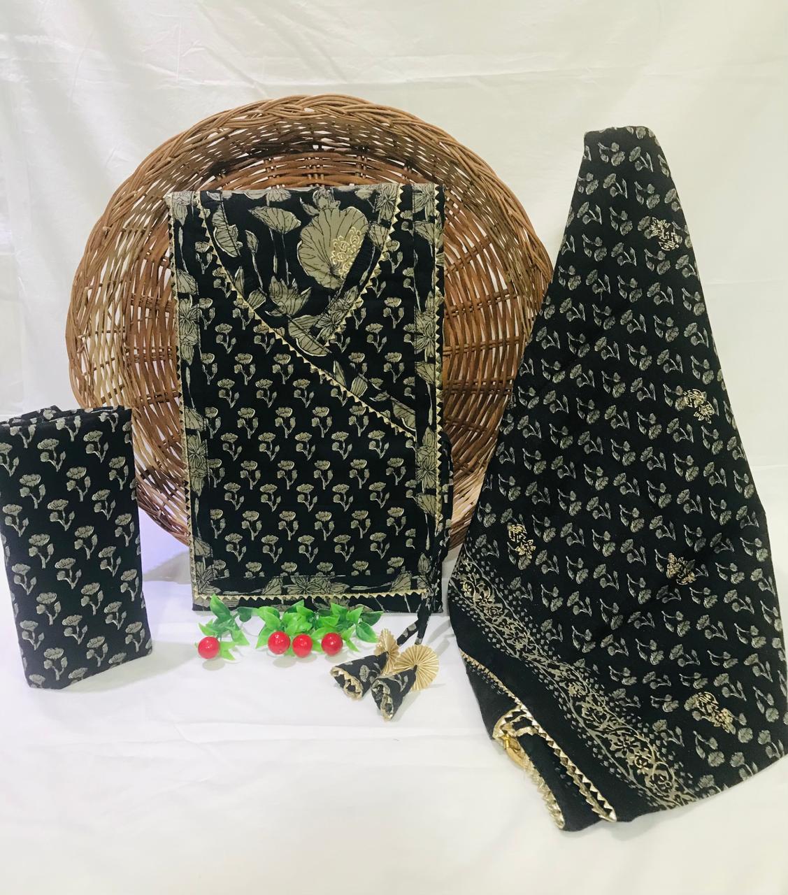 Jaipur Cotton Print Angrakha Unstitched Suit Set ,(ANGYS64)