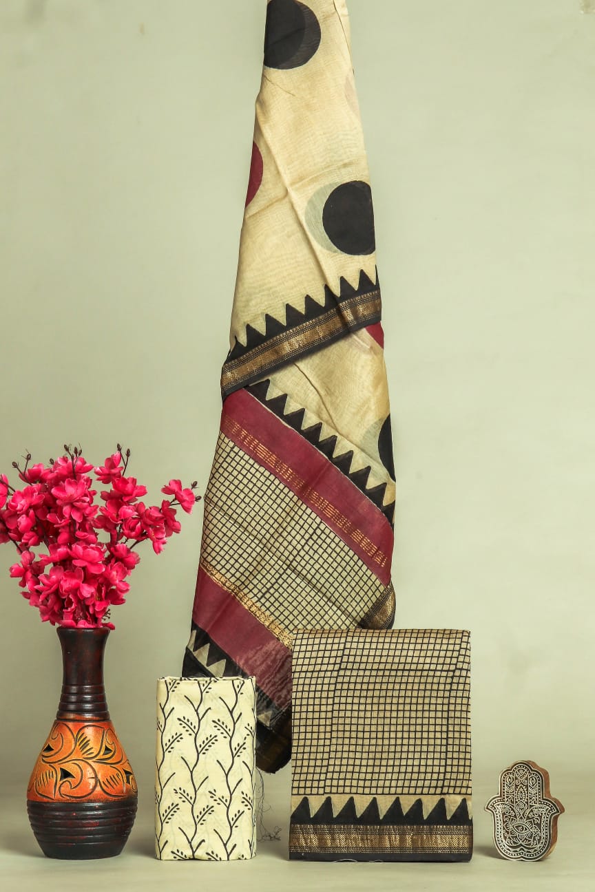 EXCLUSIVE HAND BLOCK PRINT MAHESHWARI SILK SUIT WITH MAHESHWARI SILK DUPPTA (MSLYS172)