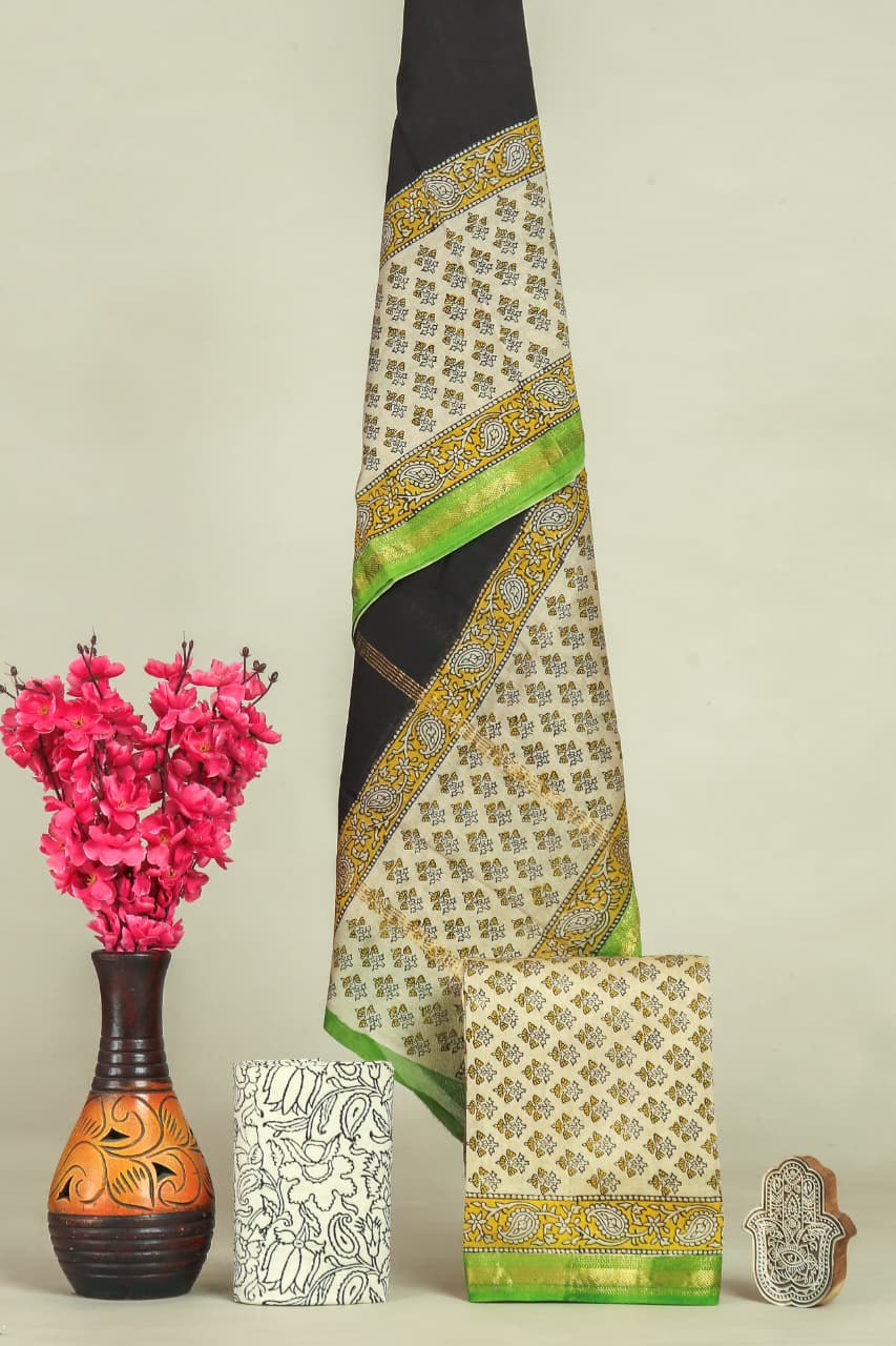 DESIGNER HAND BLOCK PRINT MAHESHWARI SILK SUIT SET (MSLYS84)