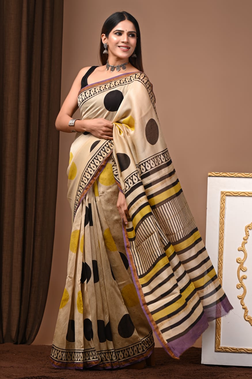 DESIGNER HAND BLOCK PRINTED CHANDERI SILK SAREE (CHDSYS22)