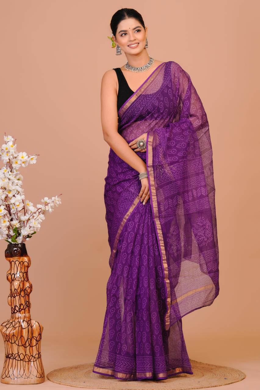 DESIGNER HAND BLOCK PRINTED KOTA DORIYA SILK SAREE (KDSYS05)